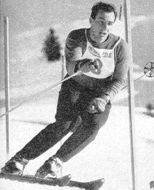 Mowlana Hazar Imam skiing a slalom race, 1962